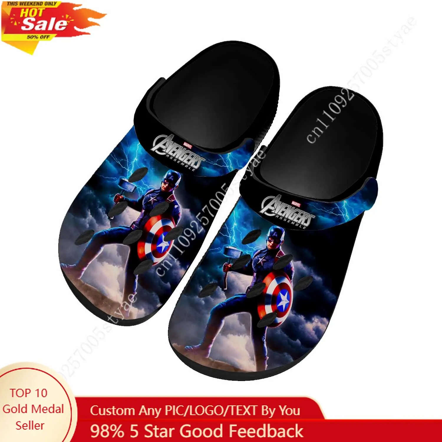 

Marvel Captain America Steve Rogers Water Shoes Home Garden Clogs Mens Women Sandals Custom Breathable Hole Slippers Black