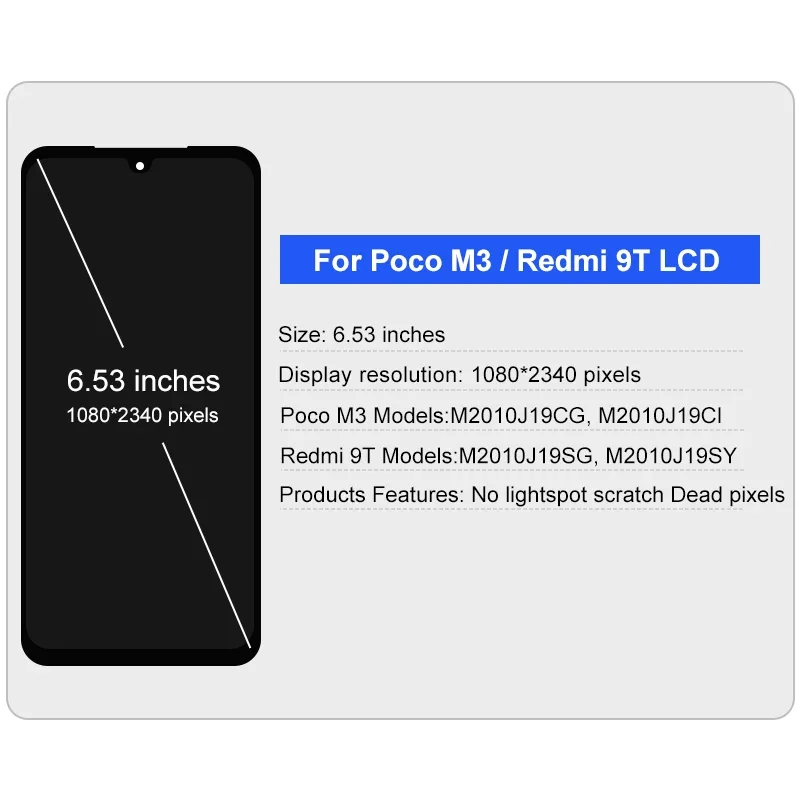 CHOICE IPS For Xiaomi POCO M3 LCD M2010J19CG M2010J19CI Touch Screen Digitizer For Redmi 9T Display M2010J19SG Replacement Parts