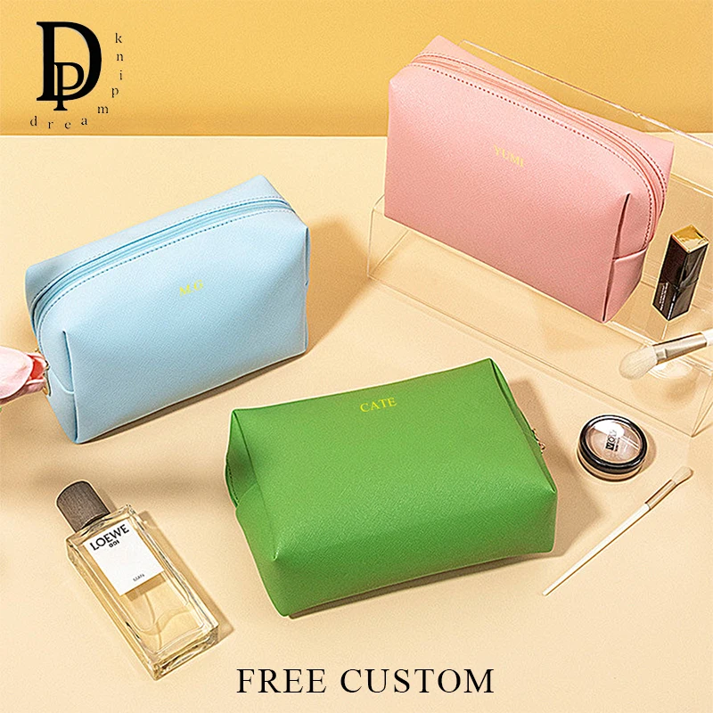 Travel Large Capacity Cosmetic Bag Engrave Name PU Leather Waterproof Woman Make Up Bag Custom Initials Wholsale Storage Bags
