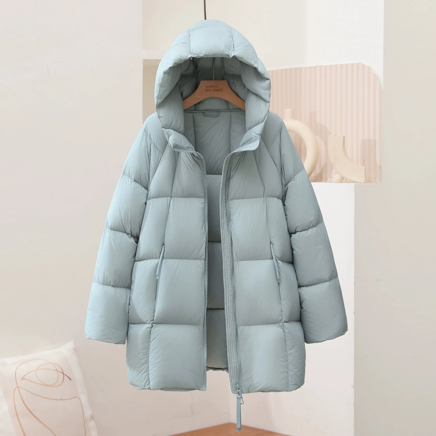 

2025 New Winter 90%White Duck Down Down Jacket for Women Medium to Long Thicken Puff Loose Hooded Coat Lady Warm Parker Overcoat