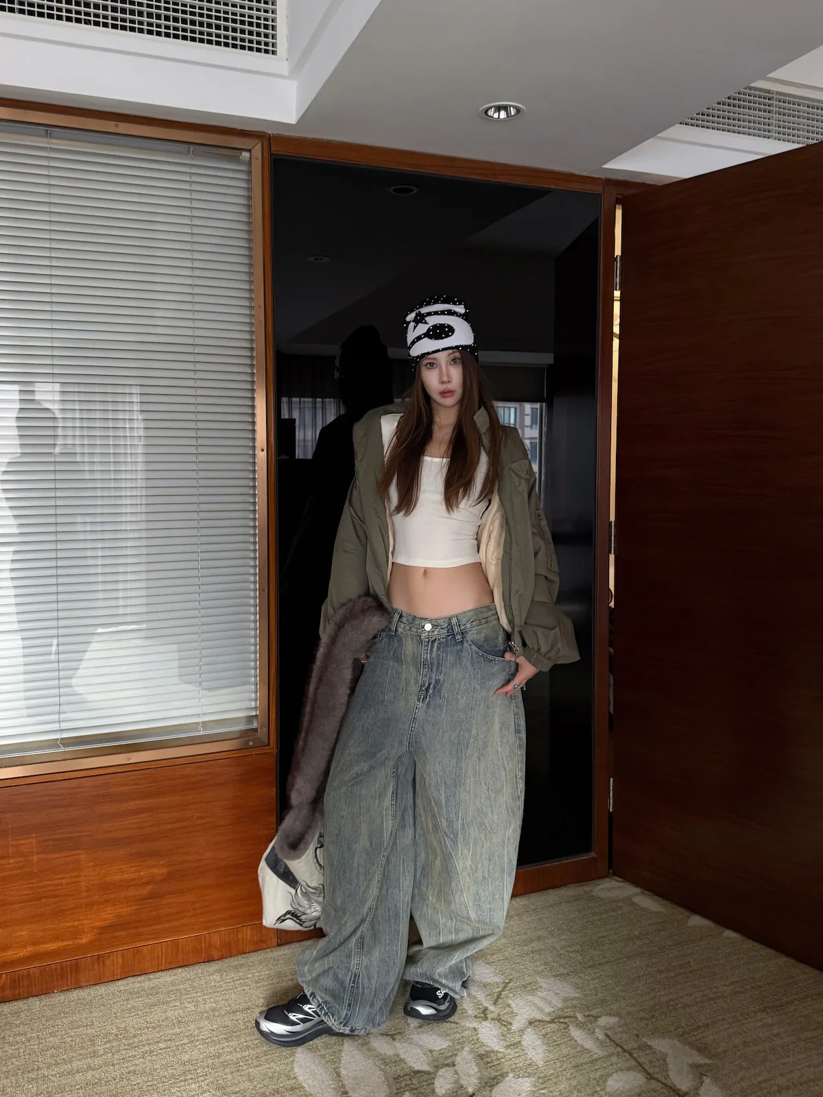 

Sermeet Spring 2026 Low Waist Wide Leg Women's Jeans Vintage Faded Super Loose Knife Pants Cotton Non-Stretch Denim