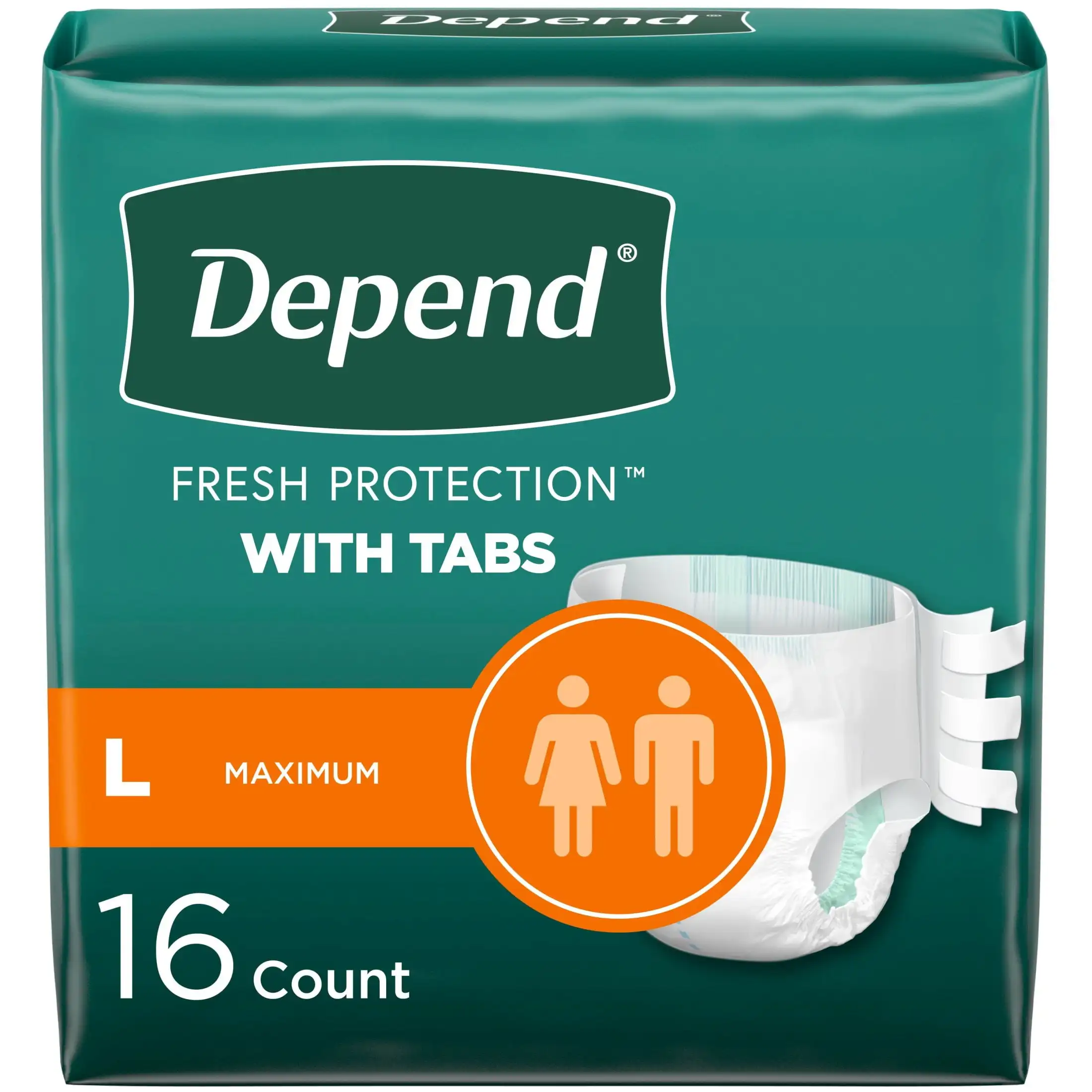 

Protection with Tabs Incontinence Underwear, Adult Diapers, Unisex, L, 16 Count