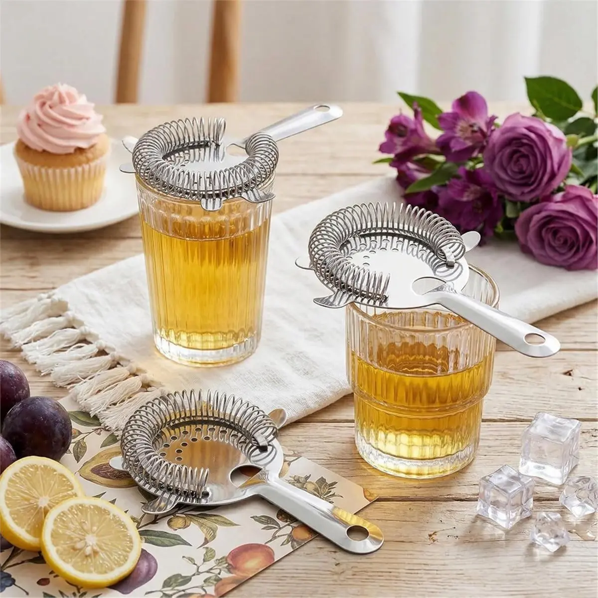 5Pcs Cocktail Strainer Set - Hawthorne, , Fine Mesh Strainers, Jigger & Bar Spoon for Bartending