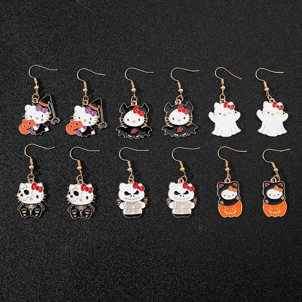 Sanrio Hello Kitty Halloween Cartoon Character Earrings for Women And Girls Demon Ghost Design Party Fashion Jewelry Accessory