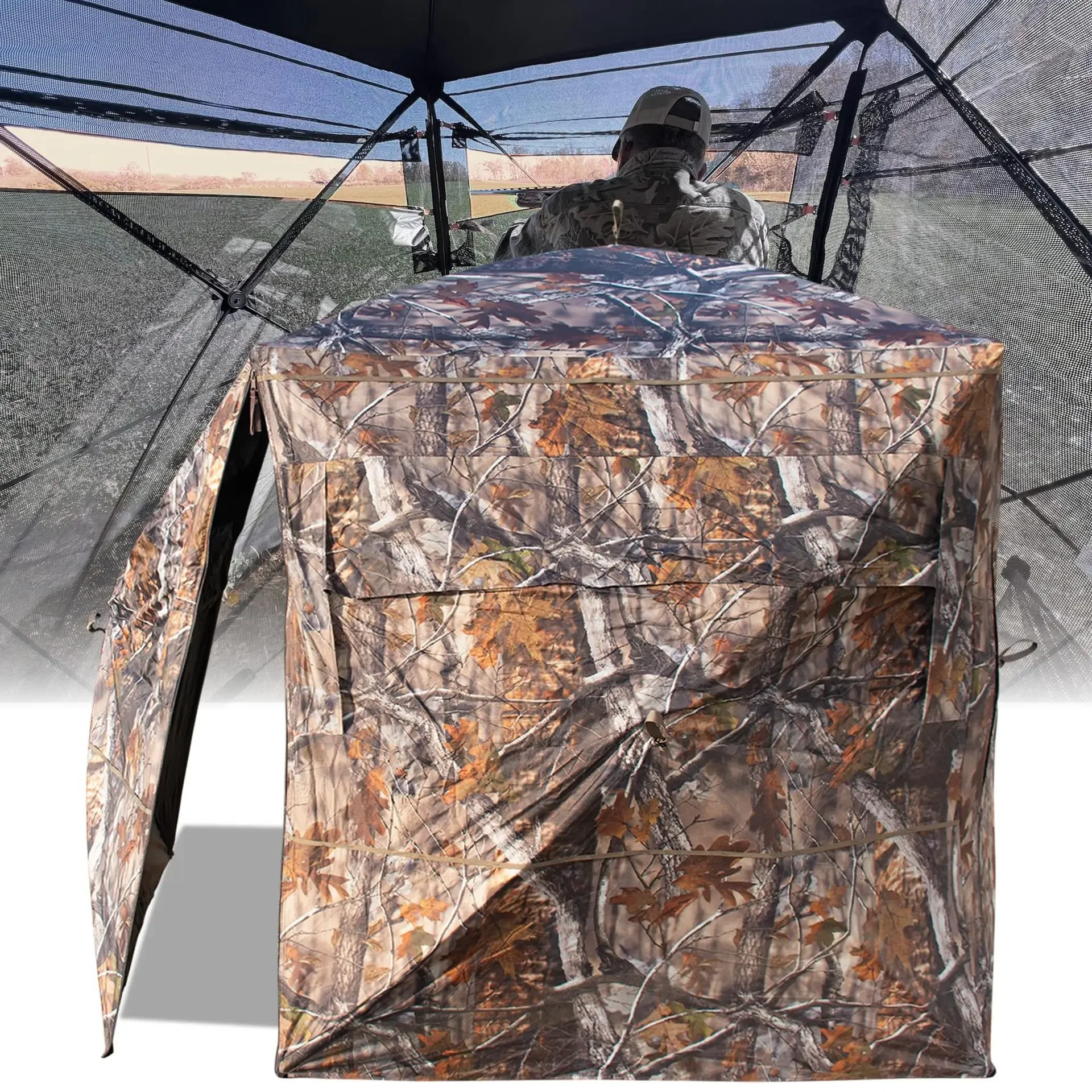 Outdoor camouflage 270-degree perspective hunting tent quick opening free tent camouflage camping in the wild