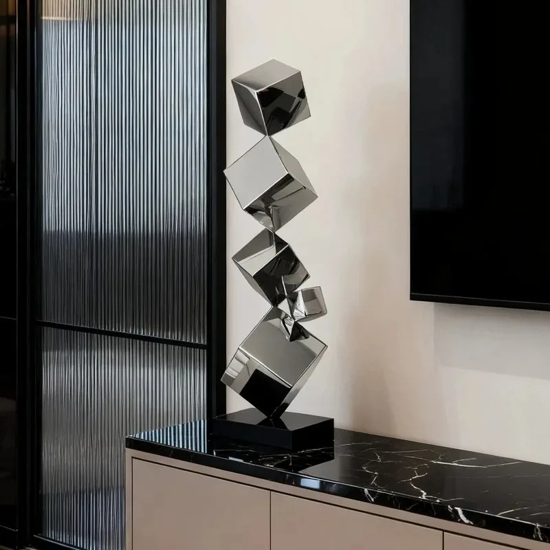 Stainless Steel Sculpture Geometric Sculpture Luxury Large Decorative Sculptures for Home Statues Modern Living Room Decorations