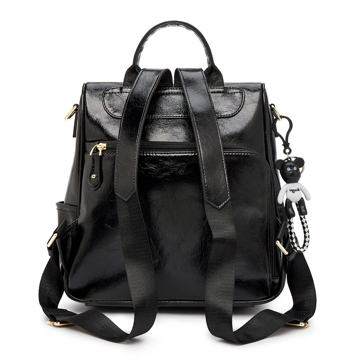 LAORENTOU Split Leather Backpack for Women 2025 New Fashion Casual Handbag Girl's School Bag Large Capacity with Small Pendant