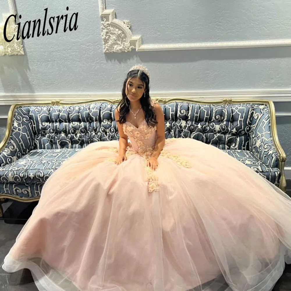 Vestido de fiesta de Quinceañera rosa, traje Formal de tul, 15 y 16 años