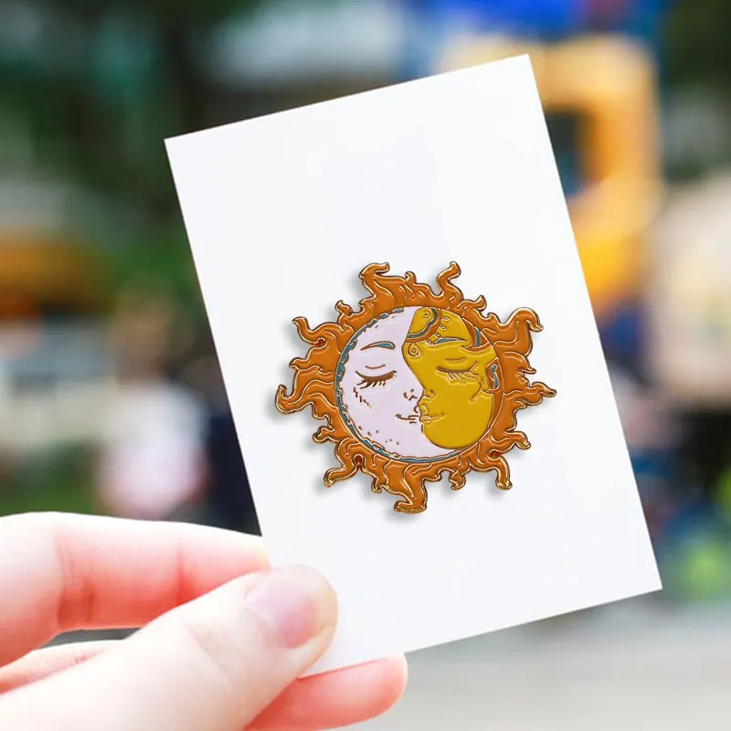 Union of Opposites Sun & Moon Kiss Face Badge Yin Yang Male Female Artistic Brooch Psychedelic Celestial Party Accessories image 3
