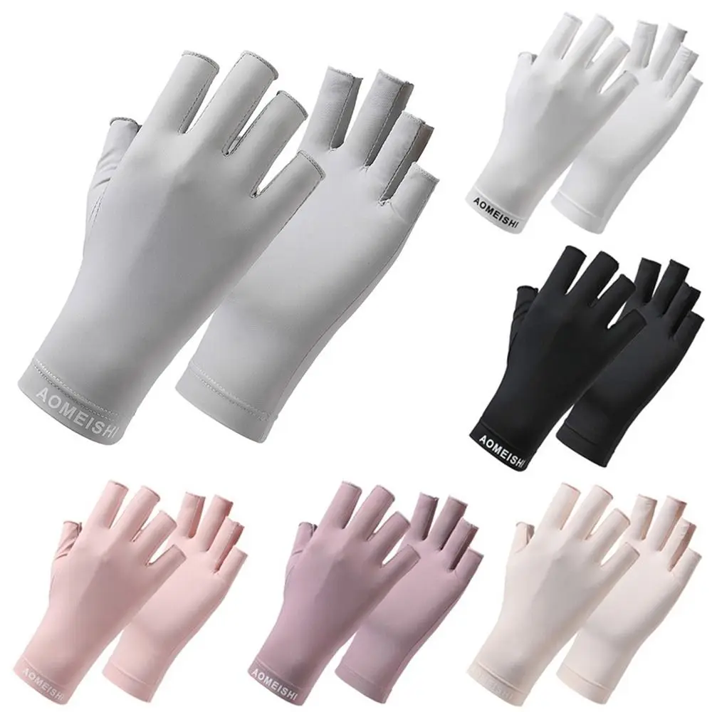 

Thin Sunscreen Gloves Fashion Half Finger Elastic Touch Screen Gloves Solid Color Slip Resistant Anti-UV Mittens Women Girls