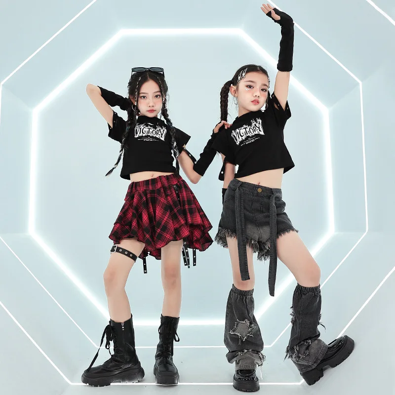 الهيب هوب فتاة مجموعة الأطفال الهيب هوب ملابس الفتيات الرقص الدعاوى الهيب هوب فتاة مجموعة قصيرة الأكمام المحاصيل التي شيرت الفتيات أزياء رقص الجاز