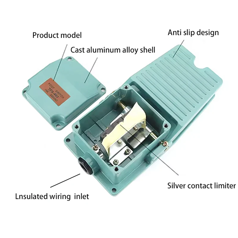 TFS-402 Industrial Grade Aluminum Foot Switch with Silver Contacts - Self-Resetting Heavy Duty Pedal for Machinery, Metalworking - Image 3