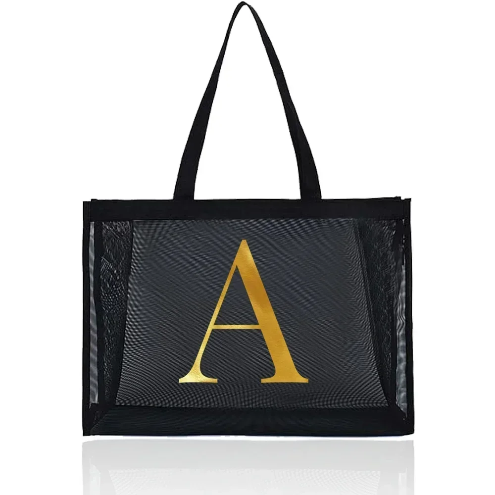 Mesh Shopping Bag Transparent Tote Bags Travel Storage Handbag Women Wallets Organizer Grid Package Letter Printing Series