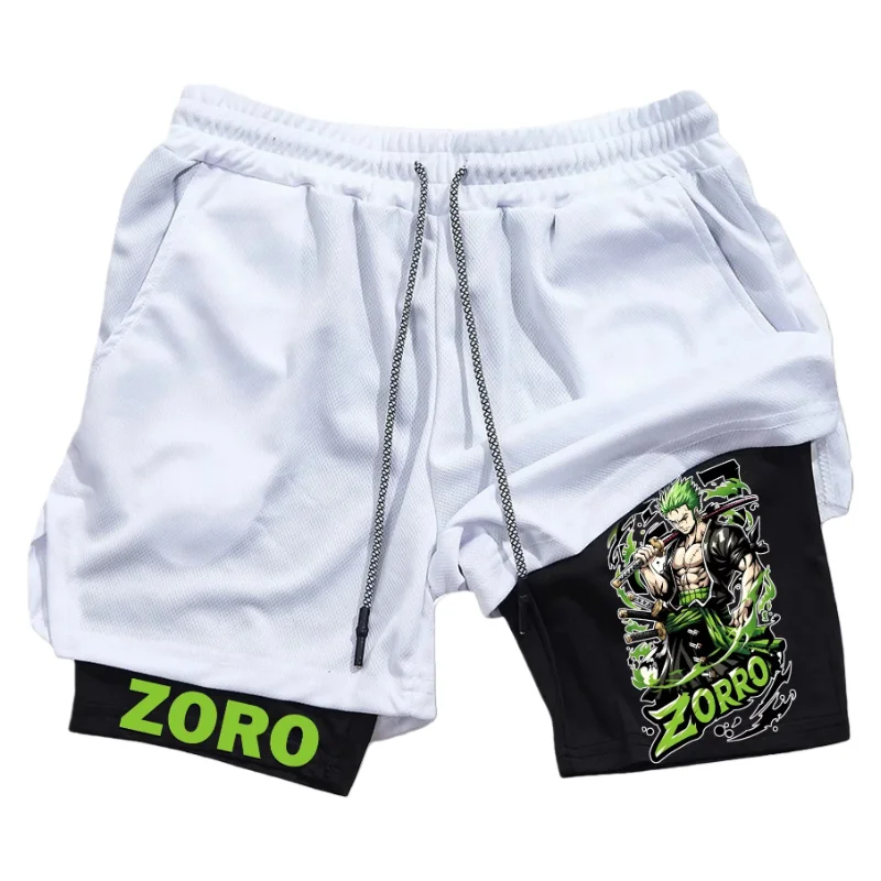 

Anime Printed Men's 2-in-1 Sports Shorts, Comfort Fit Stretch Mesh with Inner Phone Pocket for Jogging-Friendly Trail Running