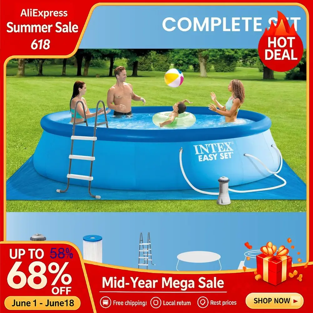 

Easy Set 15 ft x 42in Above Ground Pool Set, Round Inflatable Swimming Pool with 1000 GPH Cartridge Filter Pump, Ladder, Custom
