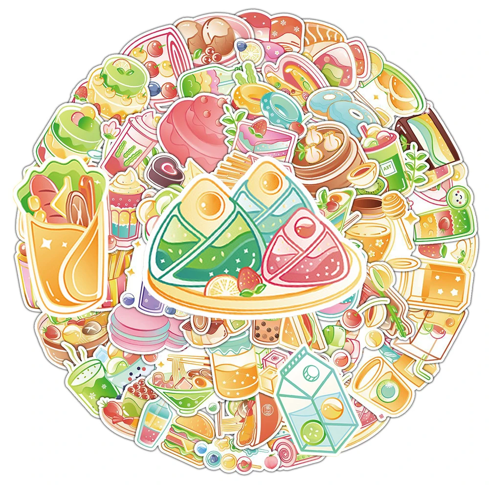 

10/30/50pcs Cute Crystal Food Cake Drink Stickers Funny Cartoon Sticker Waterproof DIY Water Bottle Laptop Phone Decals Toy Gift