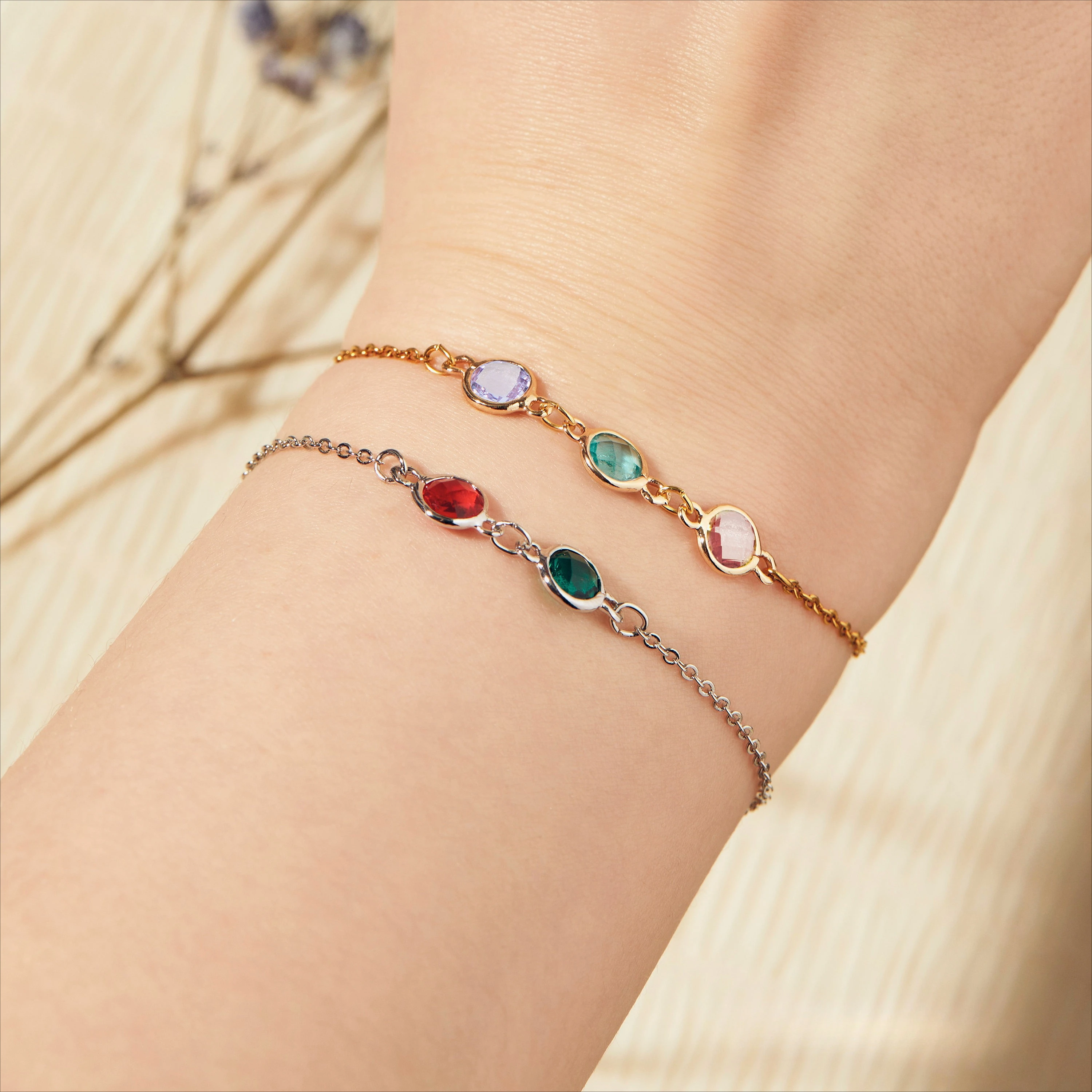 

Family Birthstone Bracelets for Mom Grandma Colorful Lucky Stone Jewelry Gift From Kids Husband New Mom Mother's Day Gift