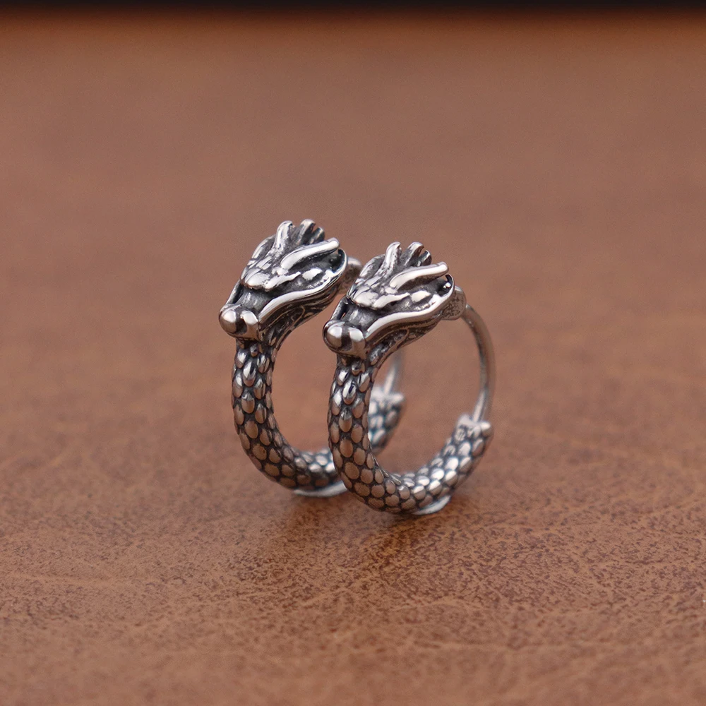 Vintage Viking Wolf Head Huggie Stainless Steel Fashion Charm Men Hoop Earrings Punk Rock Lucky Almut Male Ear Jewelry Wholesale image 3