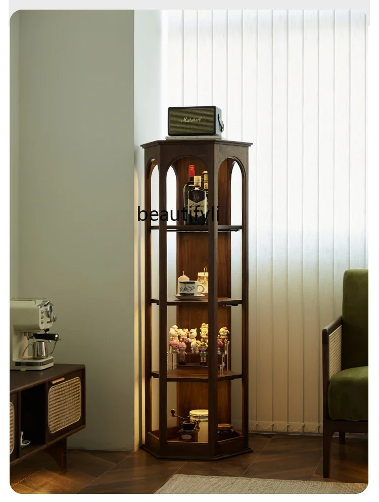 

ss7304Hexagonal Cabinet Black Walnut Solid Wood Display Cabinet Nordic Storage Corner Corner Cabinet