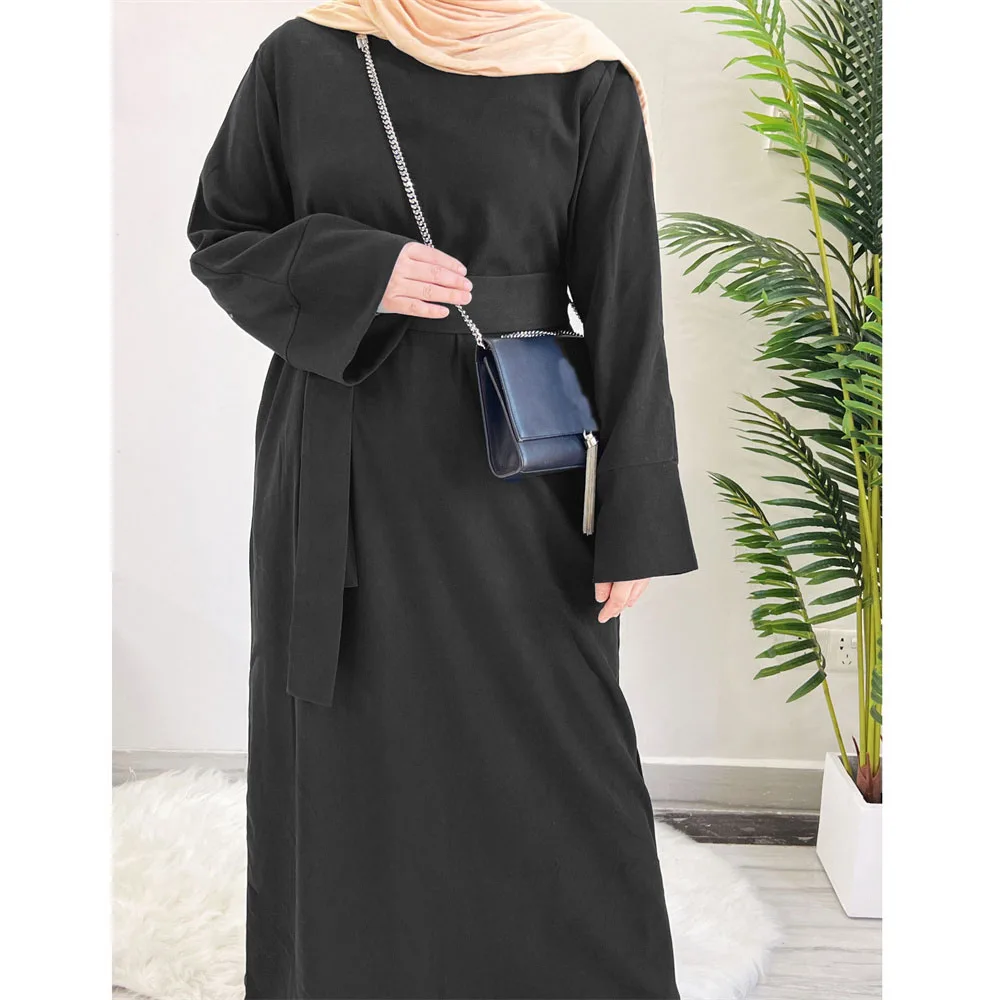 

Eid Ramadan Muslim Women Prayer Abaya Maxi Dress Turkey Arabic Islamic Kaftan Robe Belted Femme Gown Dubai Jalabiya Solid Colors