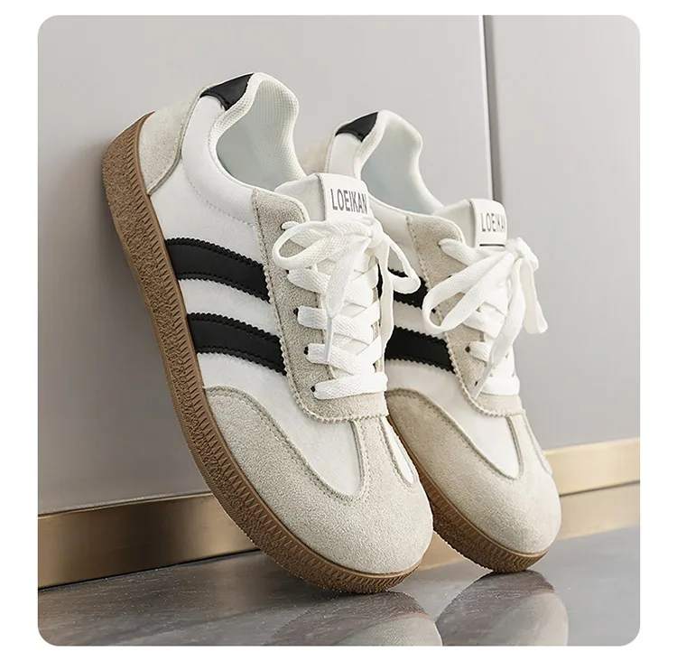 Damen Retro-Streifen-Sneaker mit Gummisohle, Schnürung, flache Schuhe, modische, vielseitige Freizeitschuhe zum Gehen für den täglichen Gebrauch – Detail 8