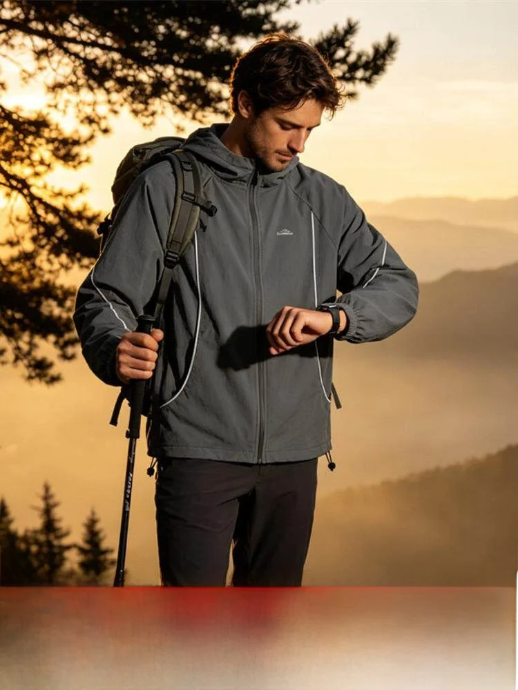 3D Cut Outdoor Jacket Reflective Line Design Hooded Unisex Spring Autumn Jacket Standard Fit Long Sleeve Hoodie Outdoor Coat