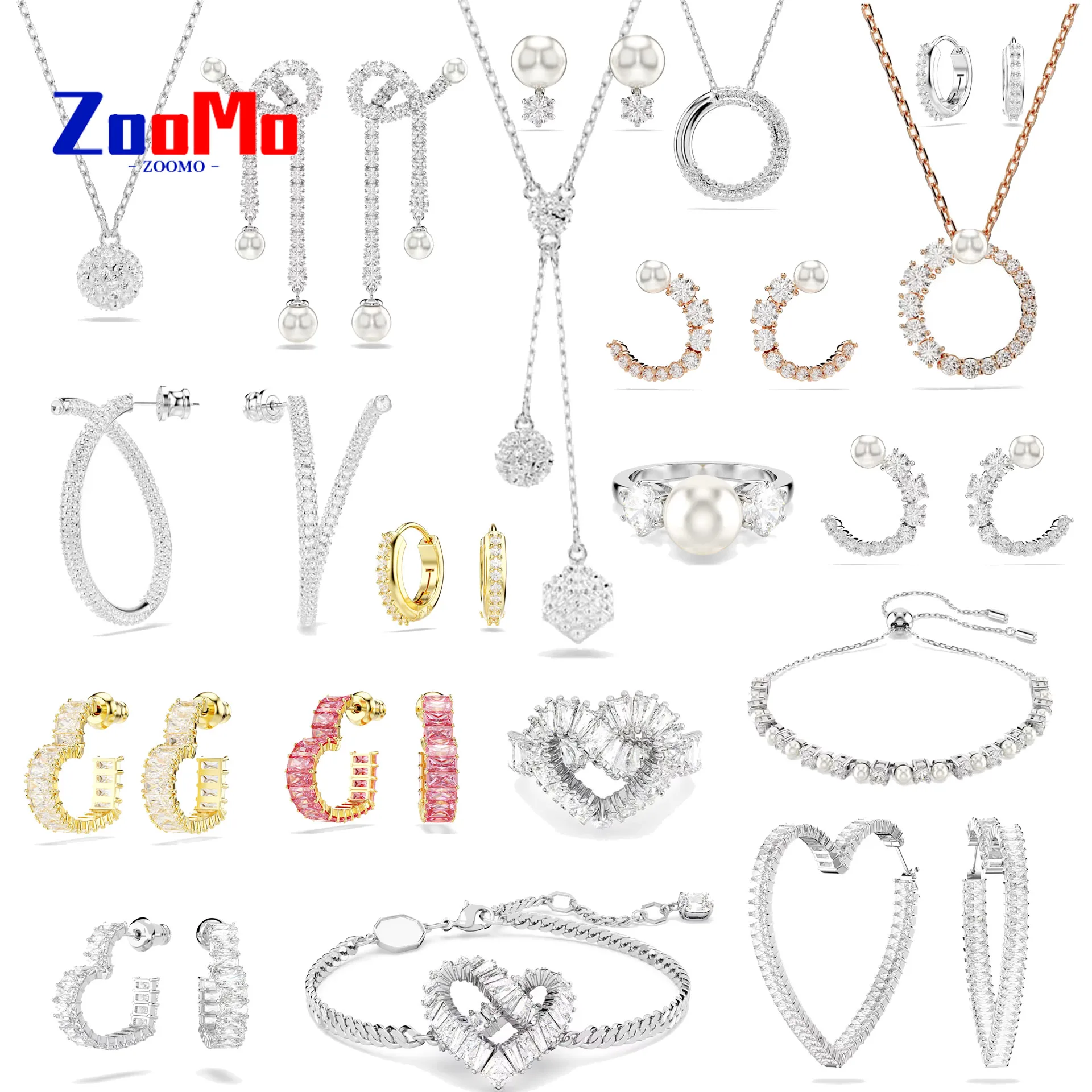 

Original 2025 Charms Heart Earrings Bracelet Necklace Fine Jewelry Set for Women, Pearl Earrings Heart Bracelet Romantic Gift