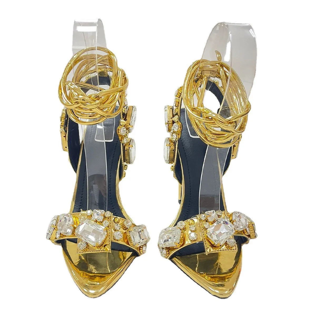 Heavy Work Nail Drill 2022 New European and American Style Red Diamond Pointed Strap Women's Sandals 35-42