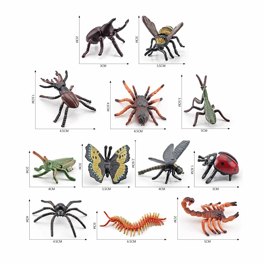 Figurines Réalistes d'Insectes, 12 Pièces, Jouets, Équation de Coccinelle, Mante, Araignée, Coccinelle, Papillon, Scorpion, Cadeau de ix, Projet Sв