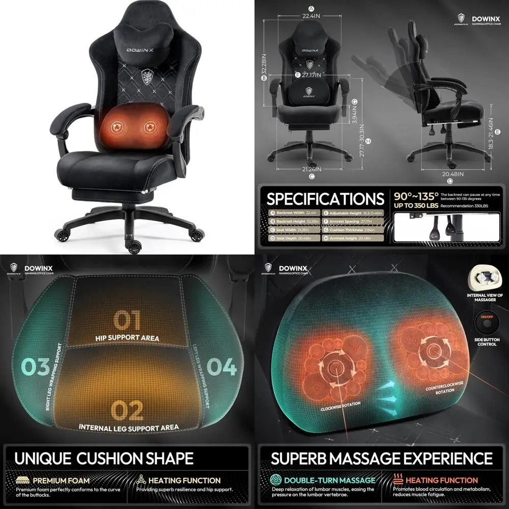 

Игровое кресло для взрослых с подогревом, массажной поясничной поддержкой, большое удобное сиденье для больших и высоких геймеров, карманное пружинное кресло