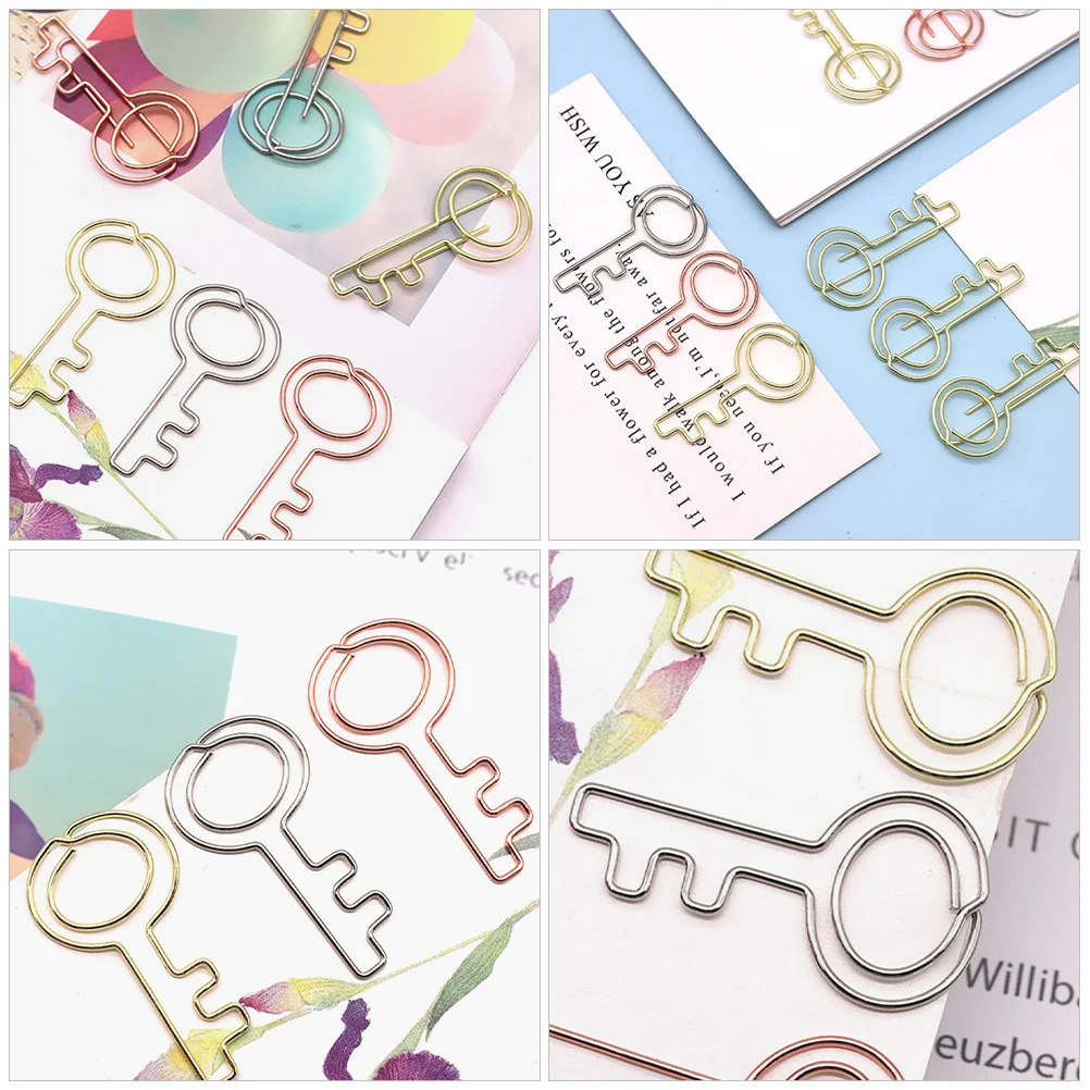 

30Pcs Small Key Shape Paper Clips Decorative Document Clips Metal Multi Function Office Paperclips for File Organization