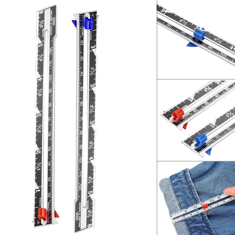 Herramienta de medición de calibre de costura de alta calidad, 0,67 pulgadas de ancho, 5,91 pulgadas de longitud, Kit de Metal + plástico, proyectos de tejer