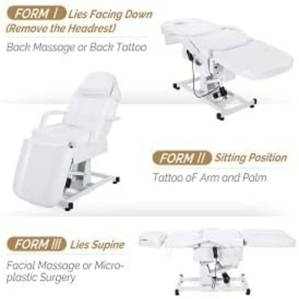 Fully Electric Salon Facial Bed,Multipurpose Tattoo Lash Lift Massage Table,Height Backrest Footrest Adjustable