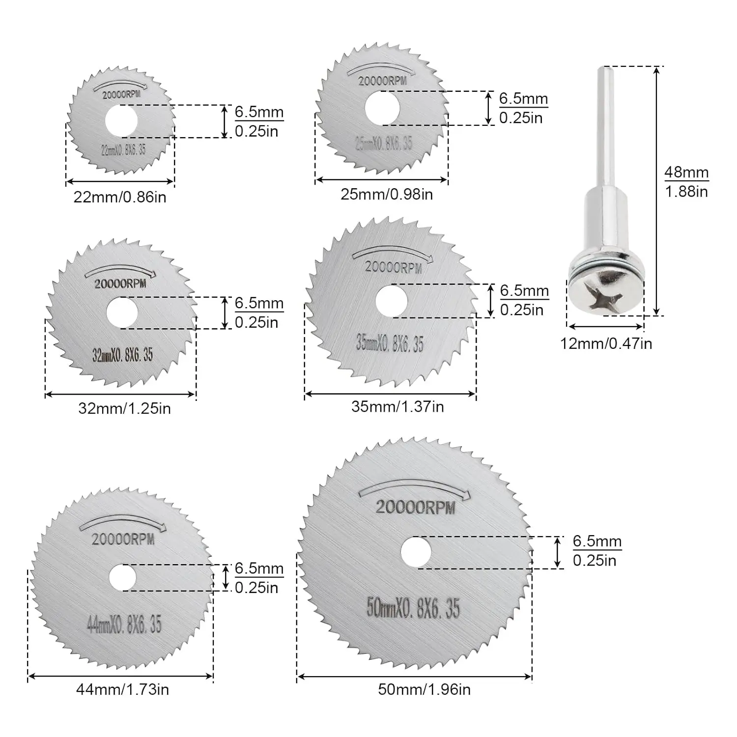 7 Pcs Rotary Drill Saw Blades, Steel Saw Disc Wheel Cutting Blade with 1/8