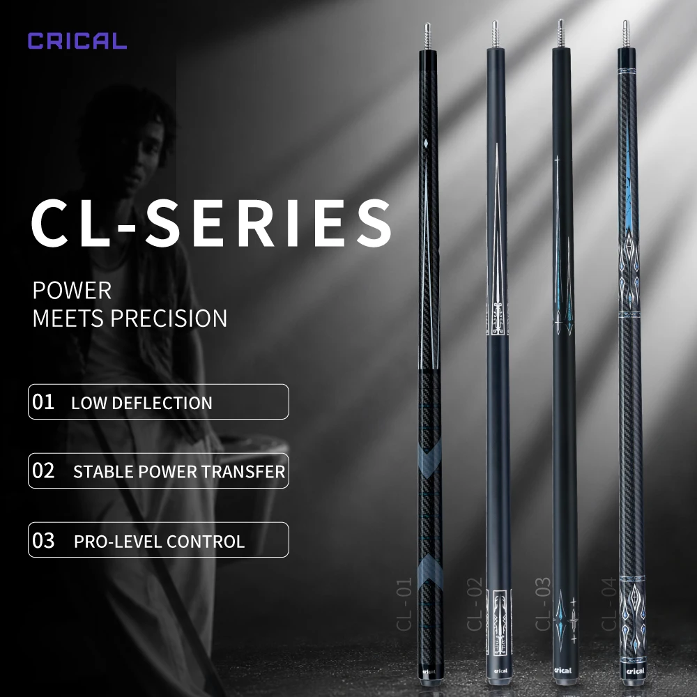 Billiard Pool Cue Stick Carbon Fiber Shaft Low Deflection 58in 12.5mm Tip 3/8x8 Joint Adjustable Weight 8/9 Ball CRICAL