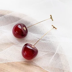 Cute Cherry Fruit Acrylic Earrings Fashionable Resin Cherry Earrings For Women Kpop Jewelry Trendy Accessories