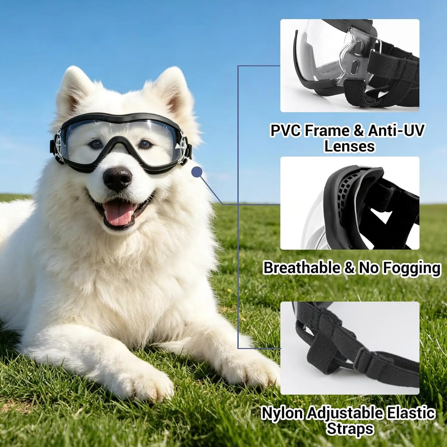 Adjustable Pet Goggles for Dogs Transparent Style Windproof Snowproof UV-blocking Large Eye Wear Protection Glasses dog supplies