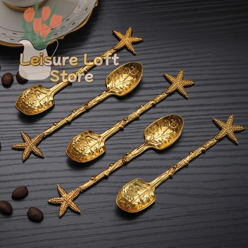 Retro Metal Coffee Spoon Dragonfly Branches Leaves Shape Ice Cream Cake Dessert Milk Mixing Spoon Kitchen Gadgets Tableware