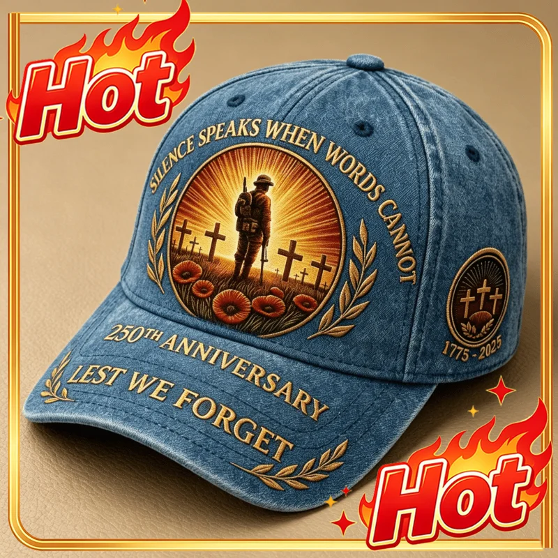 Custom Vintage Washed Denim Adjustable Baseball Cap Collectible 250th Anniversary Veteran Soldier Cross Poppy Lest We Forget