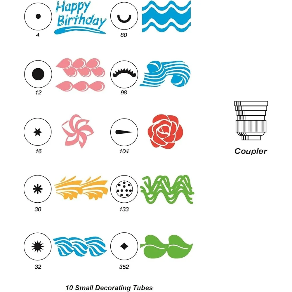 Conjunto de decoração de bolo de aço inoxidável, 14 peças, com saco flexível, pontas de acoplador, caixa de armazenamento de receitas, decoração de pastelaria