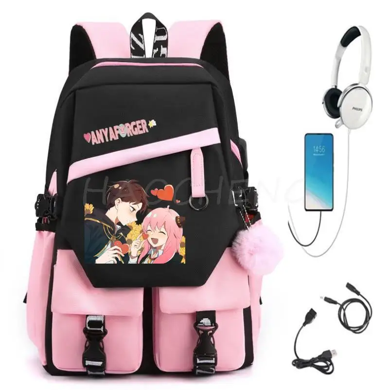 Sac à Dos à Motif de Dessin Animé Spy X pour Étudiant, Cartable Doux et de Grande Capacité avec Patchwork pour Ordinateur Portable, Cadeau Simple