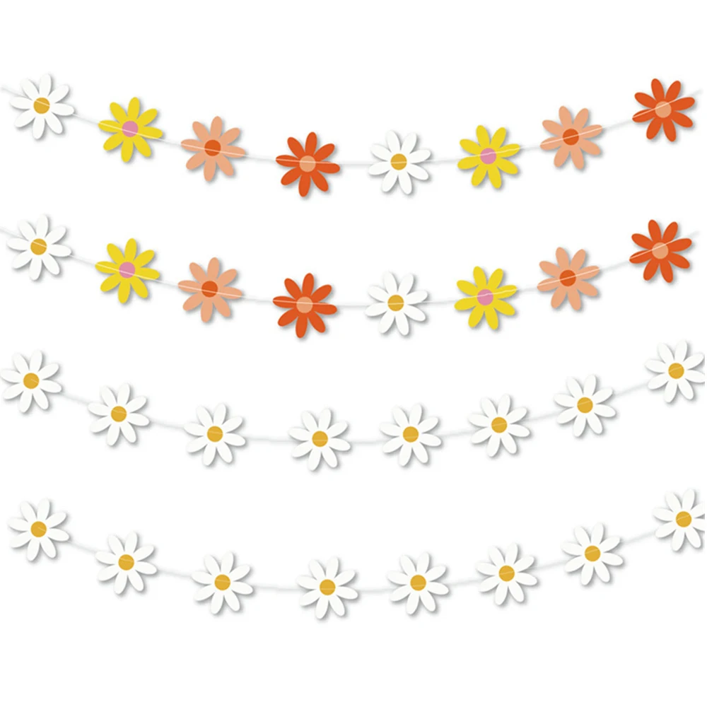 2.5m Daisy Groovy Boho Party Banner Daisy Hanging Swirl Hippie Party Supplies Decorations Daisy Paper Cutouts for Birthday Decor