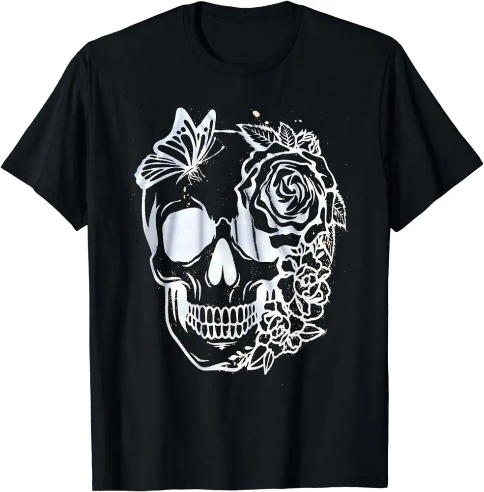 

Halloween Skull Floral Design T-Shirt Anime Graphic T-shirts For Men Clothing Women Short Sleeve Tees High Quality 100%Cotton