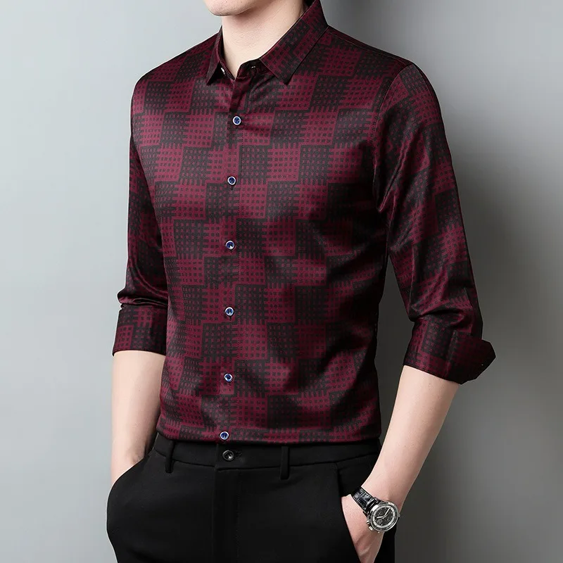 High End Man Shirt Quality Fashionable Personalized Youth Tops Luxurious Lapel Long Sleeve Spring Checkered Shirts for Men Trend