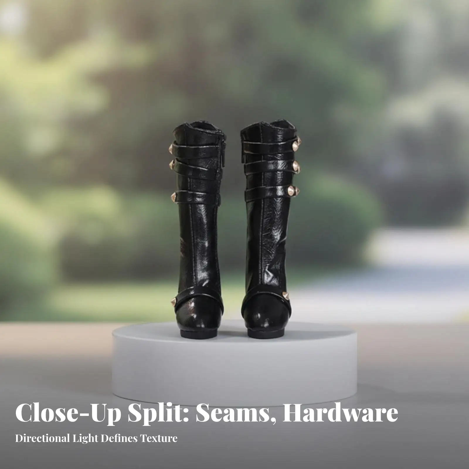 Pointed Toe Doll Boots for JID FID Dolls PU Material Knee High Heels with Layered Straps and Zipper Closure Design