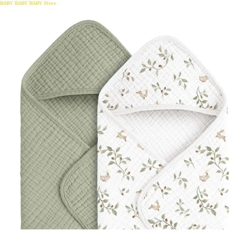 

Q81A 【2 Pack】Hooded Baby Towel Cotton Gauze Blanket, Super Soft & Absorbent for Bath Time, Newborn Photo Baby Shower