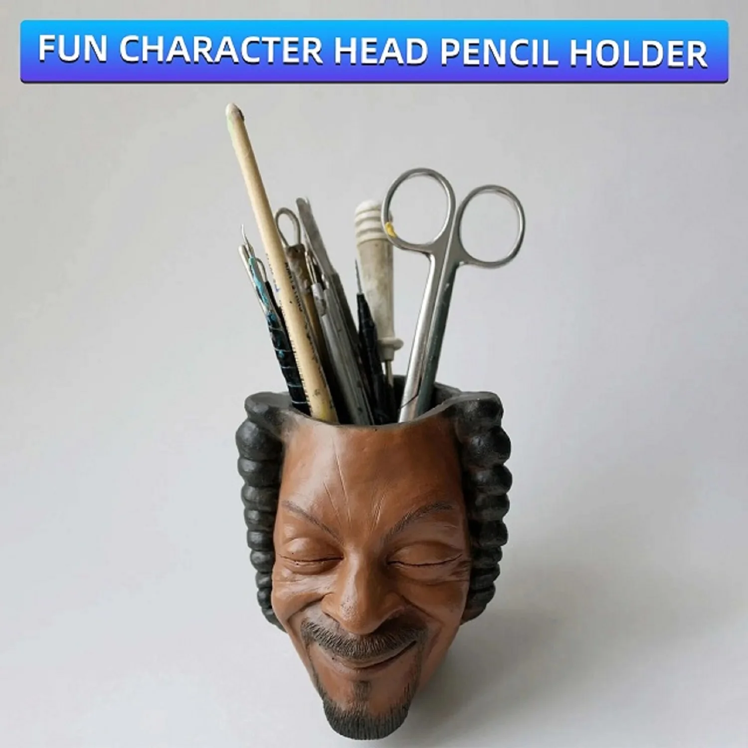 Pen Holder Ornament or Perfect Cactus and Succulent Planter Character Fun Decorative Fun Character Head Pen Holder