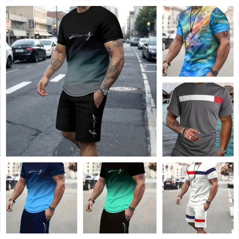 Summer Sportswear Trend Men 3D Printed Tracksuits Clothing Casual Shorts And Tshirts Set Sweat Suits Summer Tracksuit Men Sets