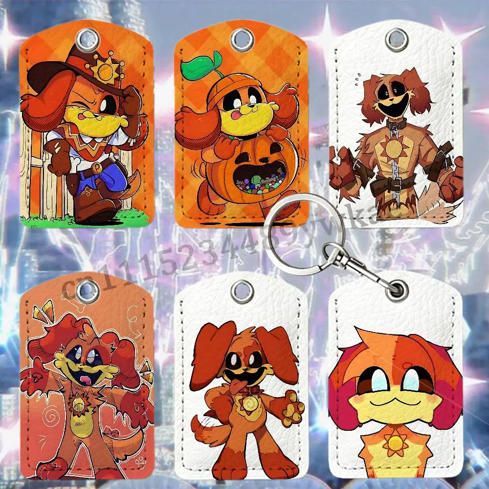 D-DogDayES Leather Access Control Card Holder IC ID RFID Door Elevator Card Protector Sleeve with Keyring