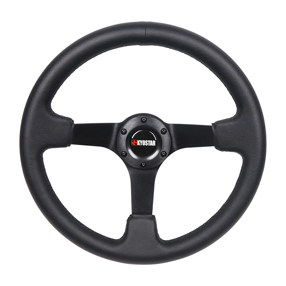Universal 350mm 14 Inch Deep Dish Steering Wheel for Car Truck - Black Leather Wrapped Racing Style Wheel